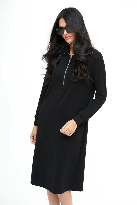 Half Zip Black Dress Fitted Design Daniella Faye