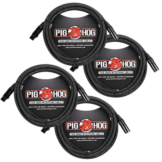 High Performance 8mm XLR Microphone Cable 10 feet 4 Pack Pig Hog
