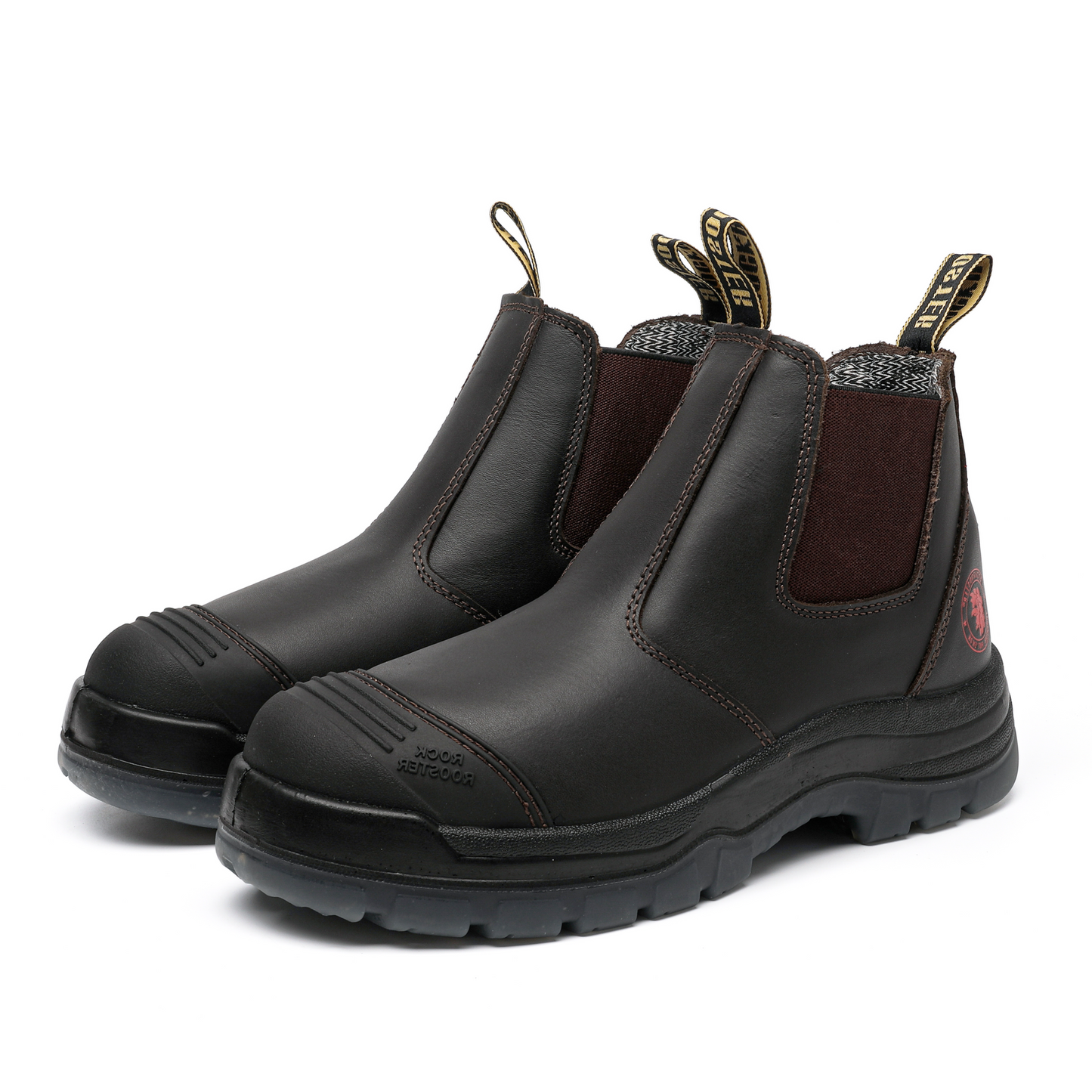 Dark Brown Wide 6 inch Pull on Leather Work Boots ROCKROOSTER