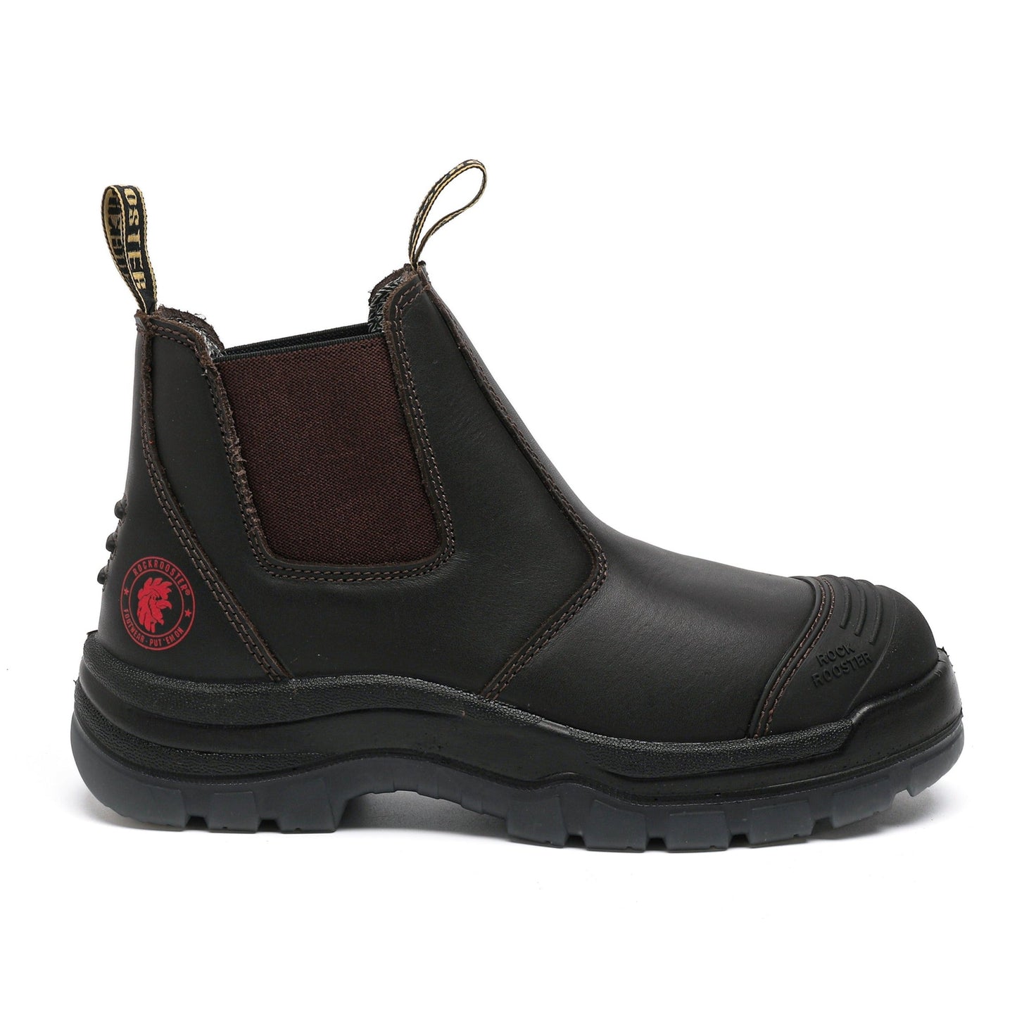 Dark Brown Wide 6 inch Pull on Leather Work Boots ROCKROOSTER