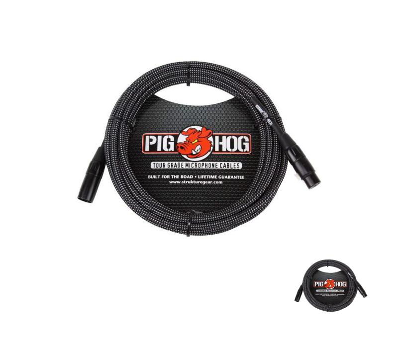 Black & White Woven Mic Cable 30FT XLR Pig Hog PHM30BKW