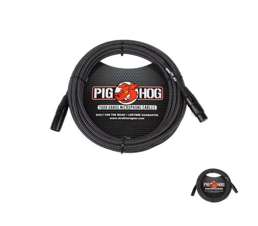 Black & White Woven Mic Cable 30FT XLR Pig Hog PHM30BKW