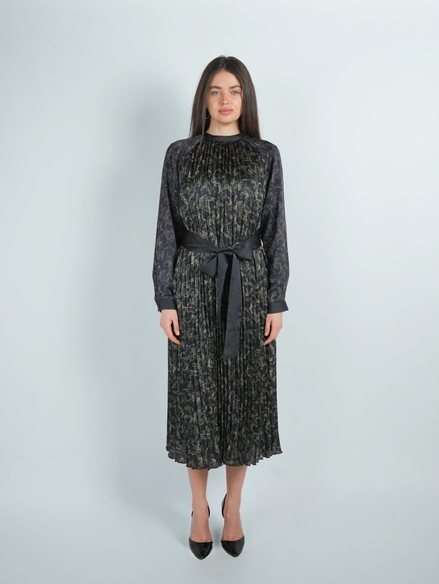 Two Tone Pleated Dress Non-Waisted Unique Boutique