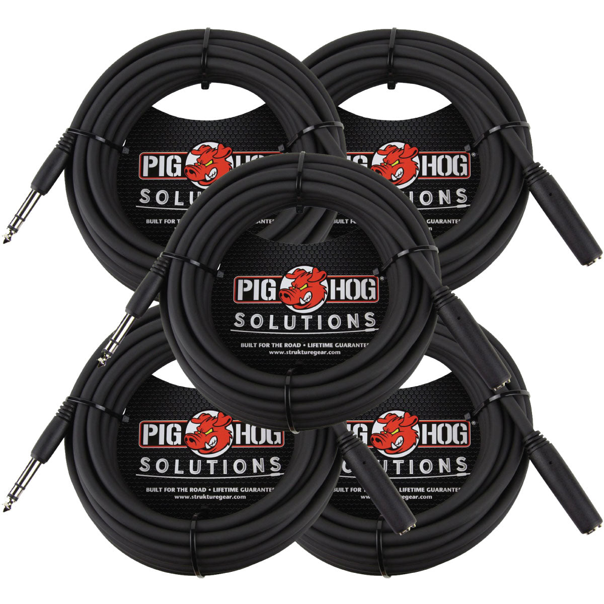 25ft Headphone Extension Cable 1/4' Pig Hog PHX14-25 Solutions 5 Pack