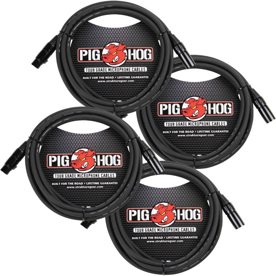 Pig Hog 8mm XLR Male to Female Mic Cable 15' 4 Pack