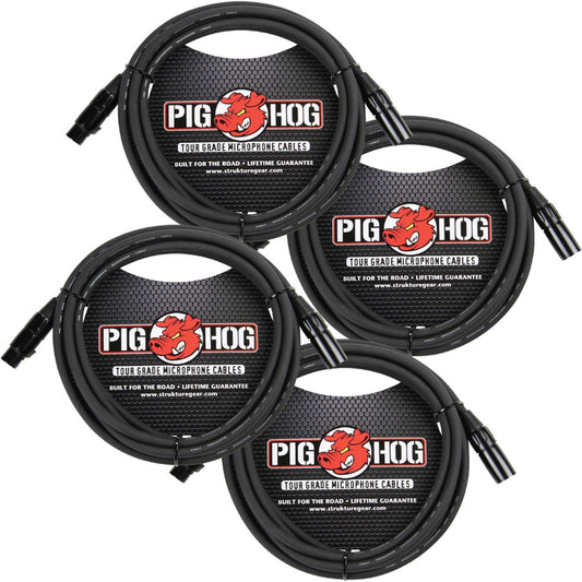Pig Hog 8mm XLR Male to Female Mic Cable 15' 4 Pack