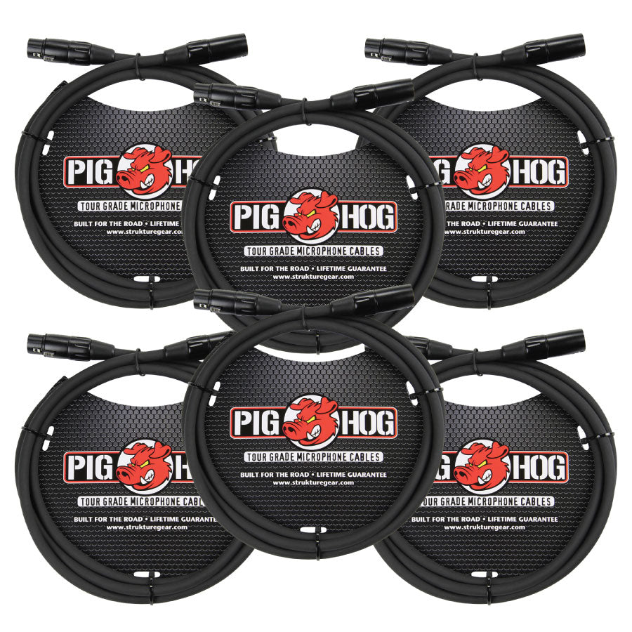 High Performance 8MM XLR Microphone Cable 6FT 6 Pack Pig Hog PHM6