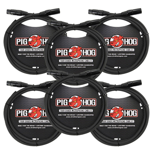 6 Pack Pig Hog PHM6 High Performance 8MM XLR Microphone Cable, 6FT - New