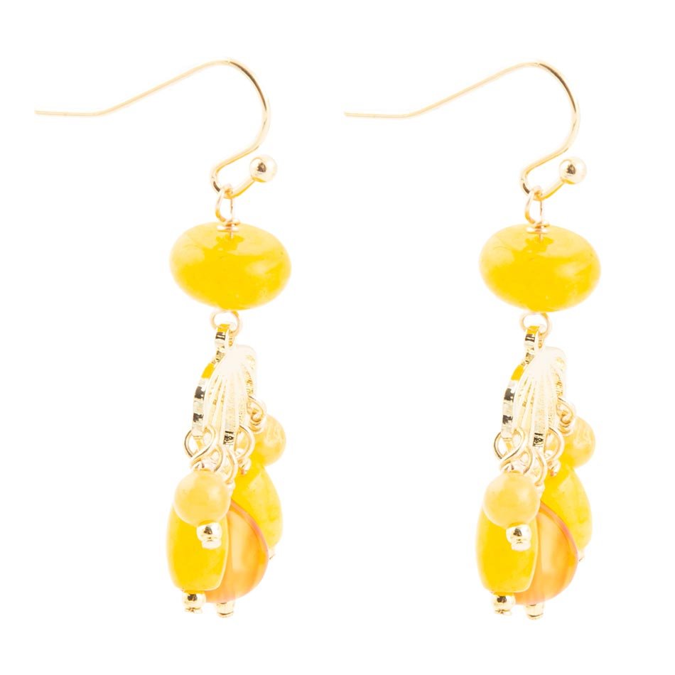 Yellow Carnelian Jade Golden Drop Earrings