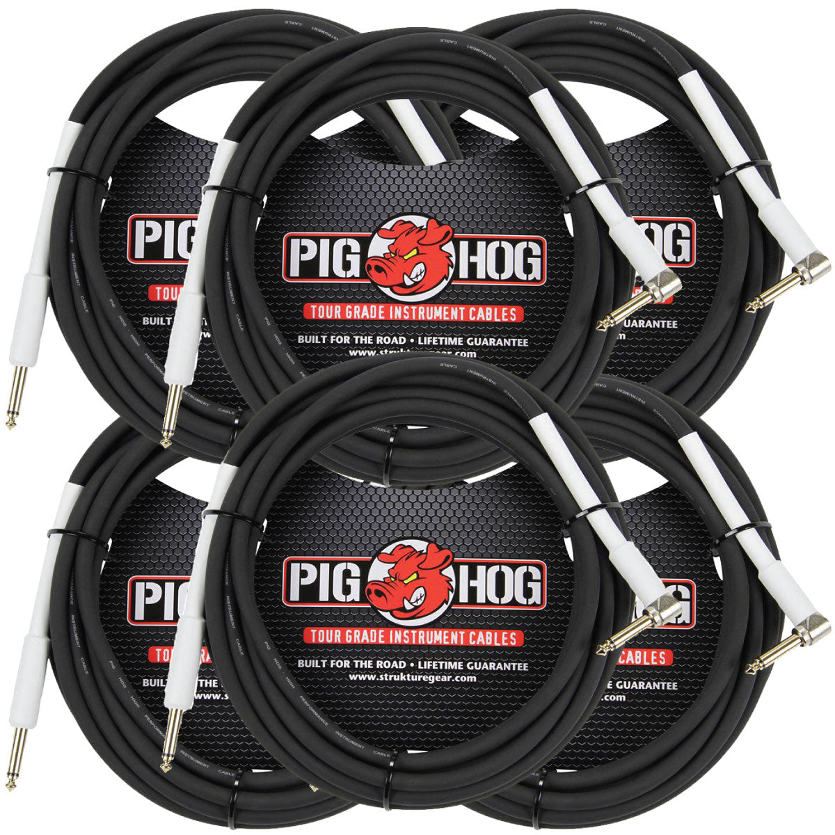 Pig Hog 8mm Right Angle 18.5FT 1/4'-1/4' Inst Cable 6 Pack