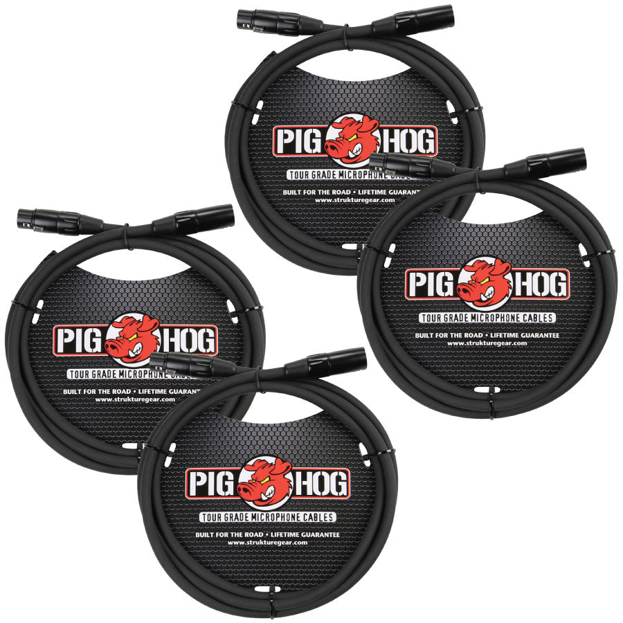 8MM High Performance 6FT XLR Microphone Cable 4 Pack Pig Hog
