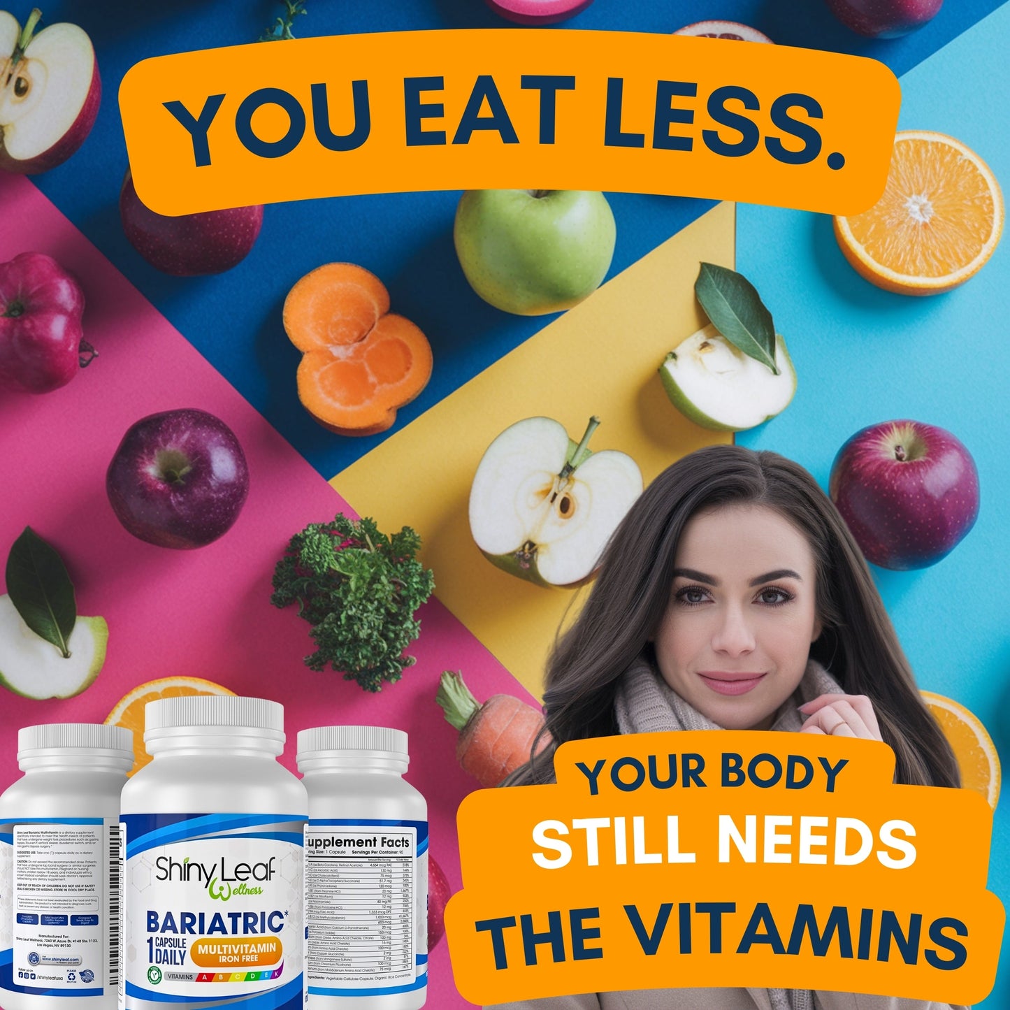 Bariatric Multivitamin Iron Free With DHT Original Shampoo and Conditioner Hair Care Bundle