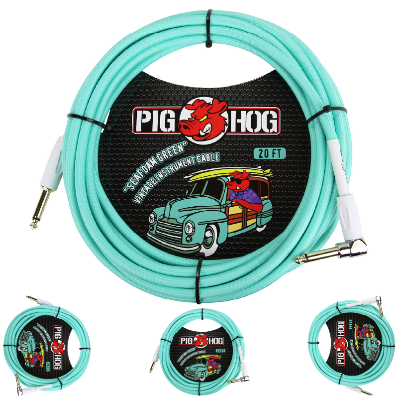 Instrument Cable Seafoam Green 1/4' Straight to 1/4' Right-Angle Pig Hog
