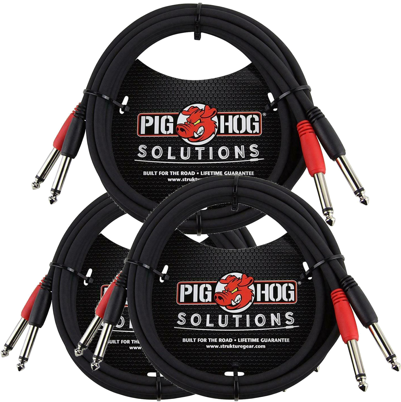 Pig Hog 10Ft Dual Cable 1/4' Mono Male Solutions 3 Pack