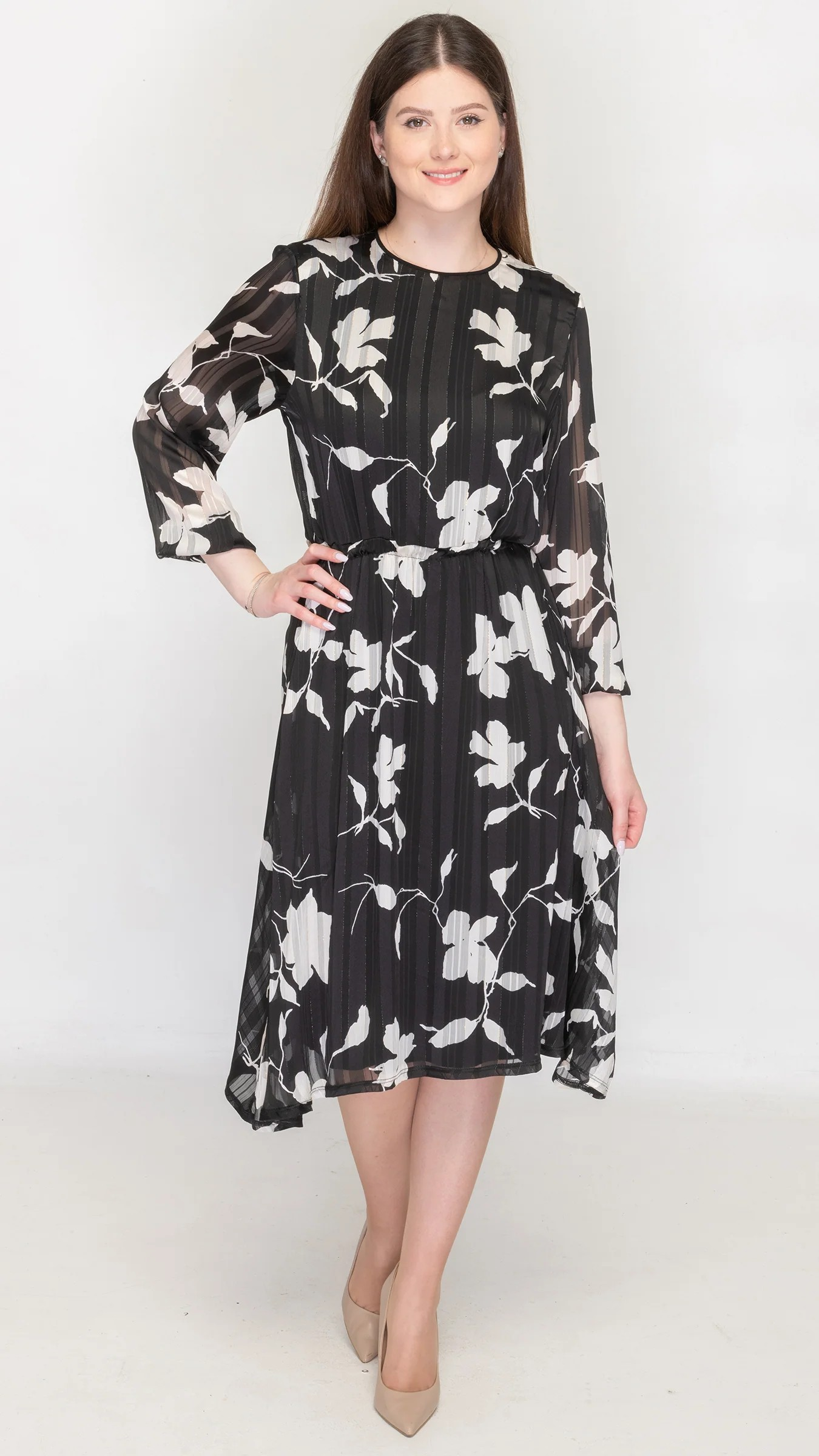 Cinched Waist Loose Fit Dress with Bell Sleeves