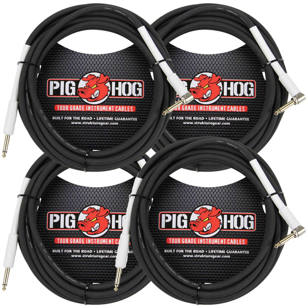 Pig Hog 18.5FT Right Angle 8mm Inst Cable 4 Pack PH186R