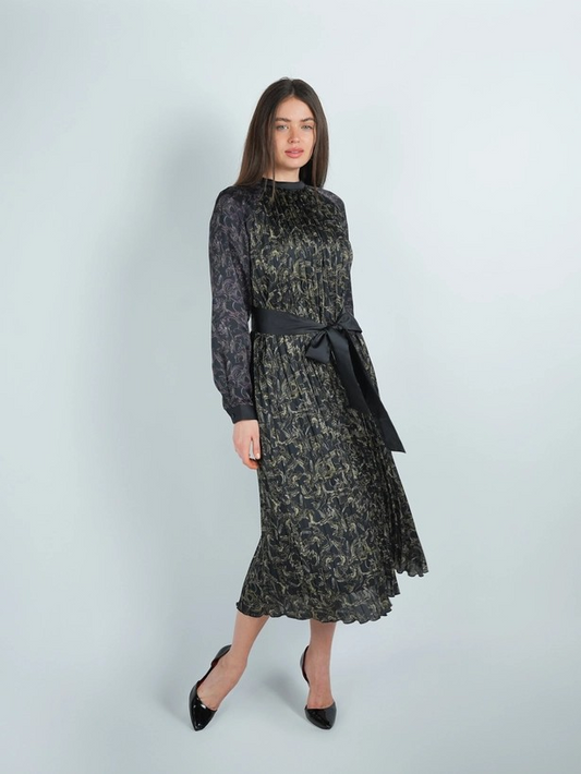 Two Tone Pleated Dress Non-Waisted Unique Boutique
