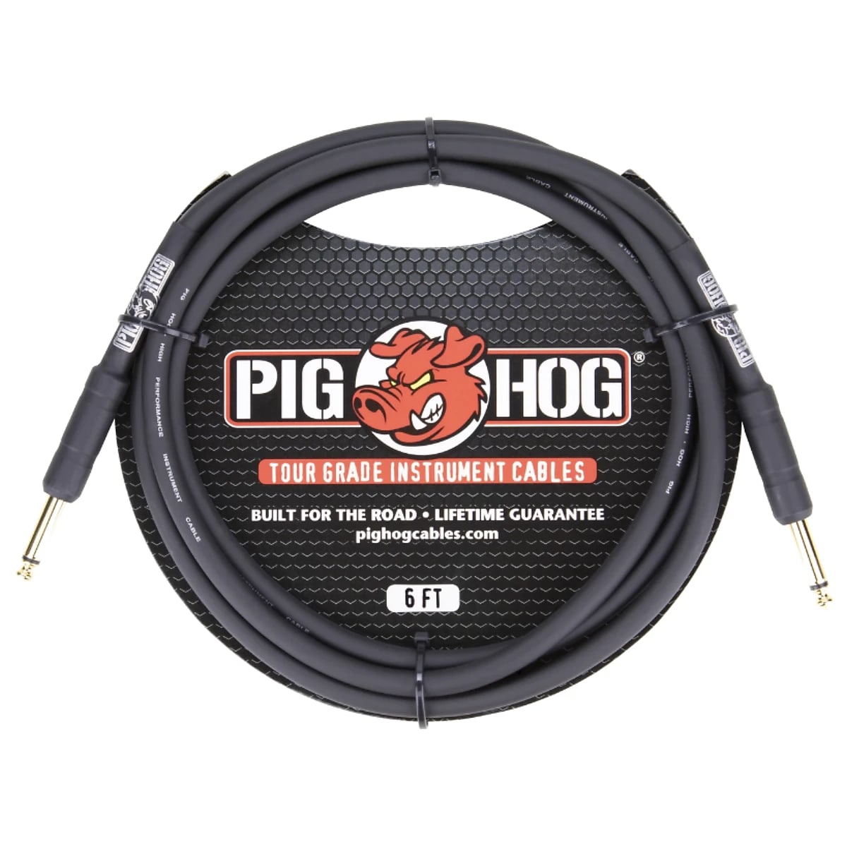 8mm 1/4 Straight Instrument Guitar Cord 6 Feet Patch Cable Pig Hog 5 Pack