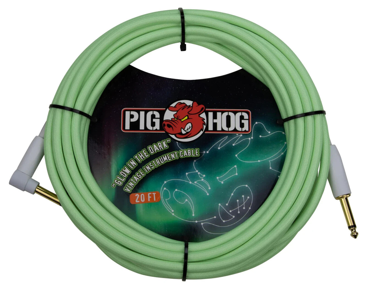 Glow in the Dark Right Angle 20ft Instrument Cable PIG HOG PCH20GLOR