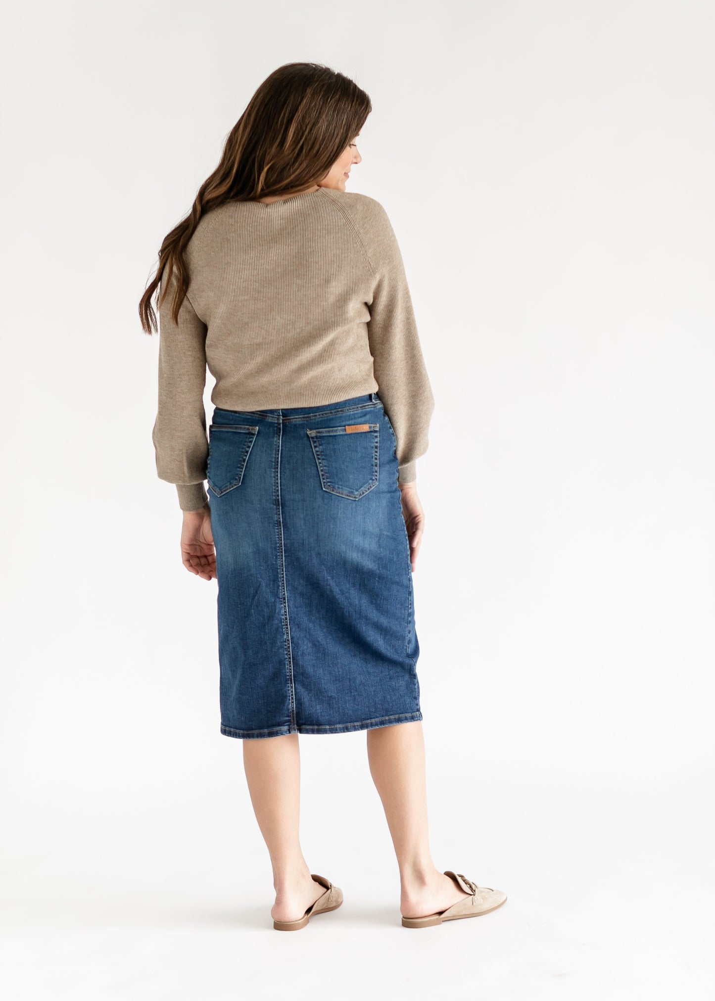 Zana Front Button Denim Midi Skirt