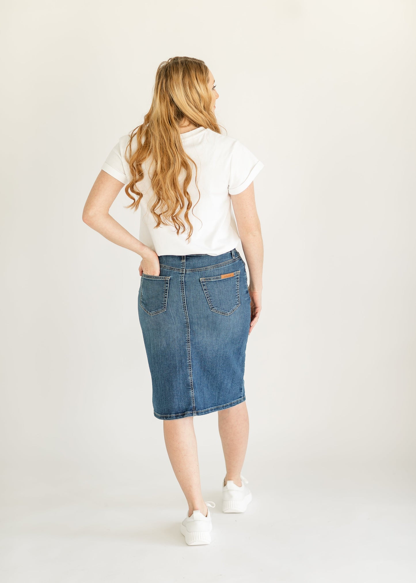 Zana Front Button Denim Midi Skirt
