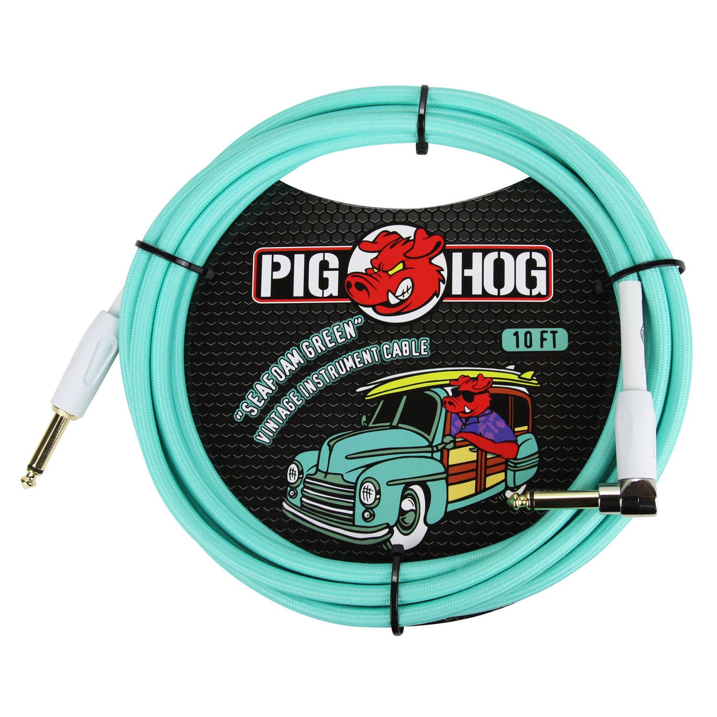 Pig Hog Seafoam Green 1/4' Straight to 1/4' Right-Angle Instrument Cable 3 Pack