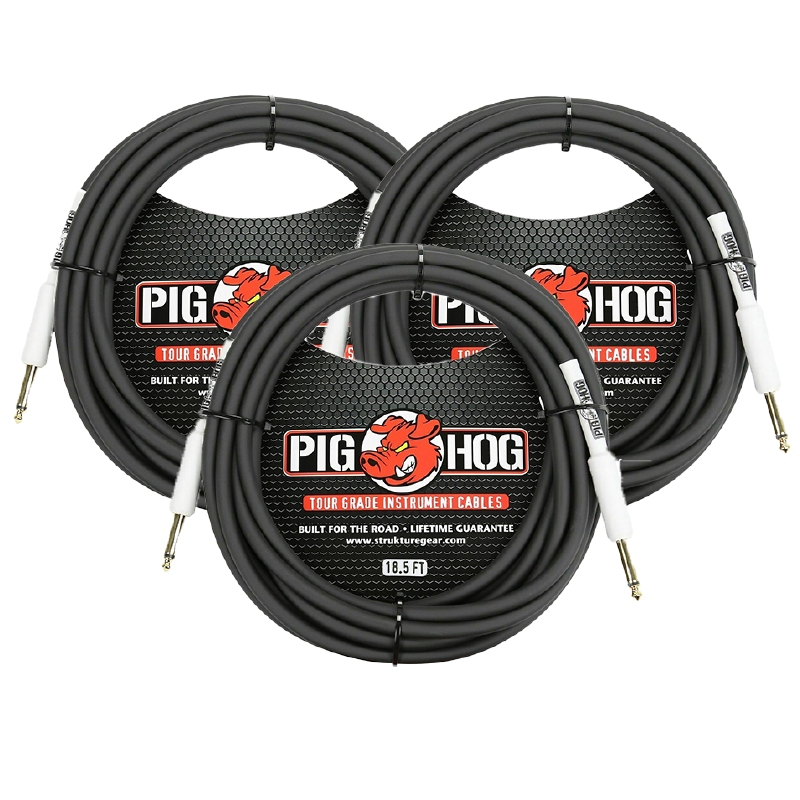 8mm Tour Grade Instrument Cable 18.6 FT 3 Pack Pig Hog PH186