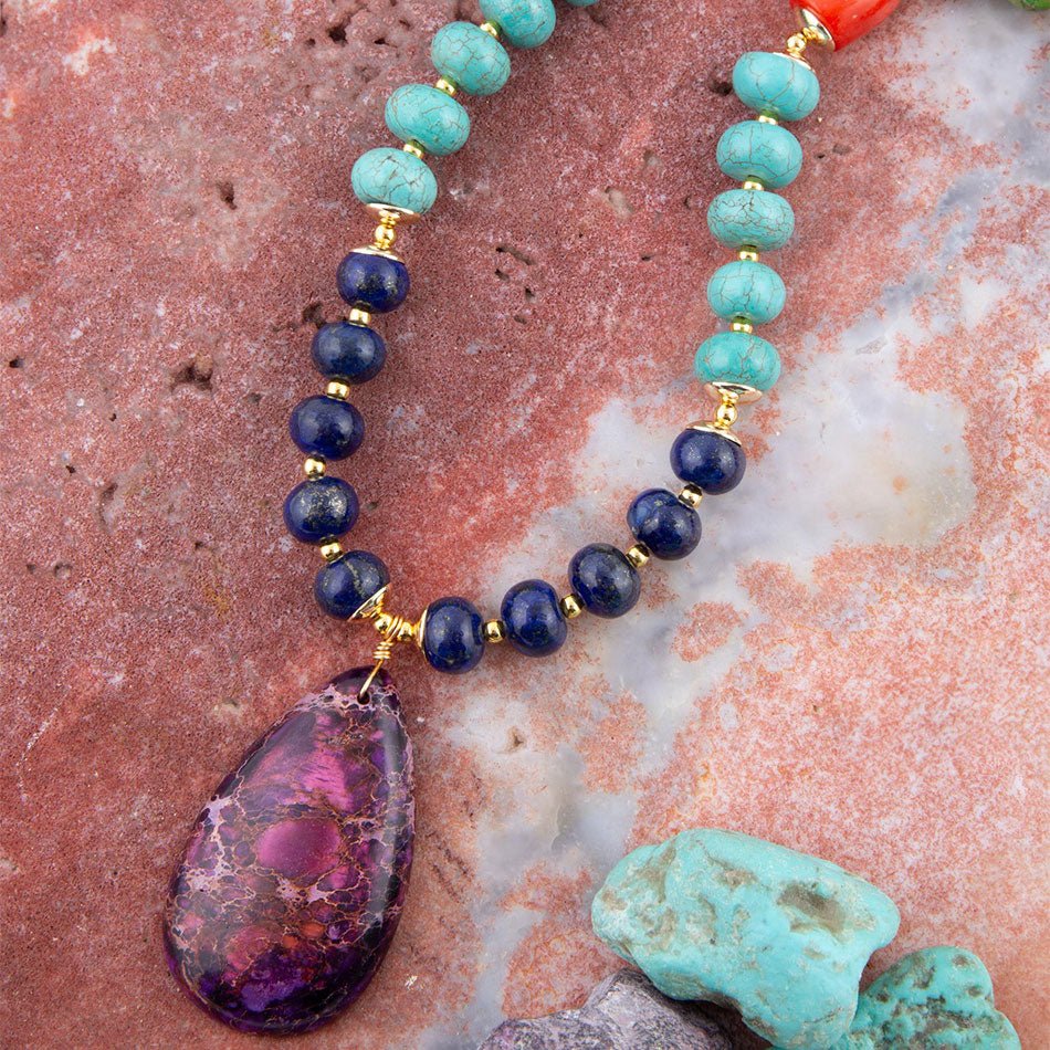 Zion Multi-Color Purple Pendant Necklace