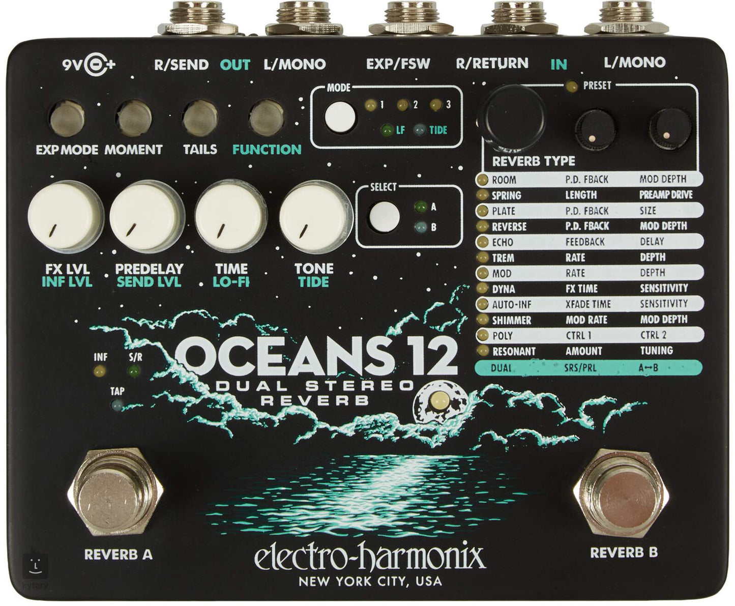 New - Electro Harmonix Oceans 12 Dual Stereo Reverb Pedal