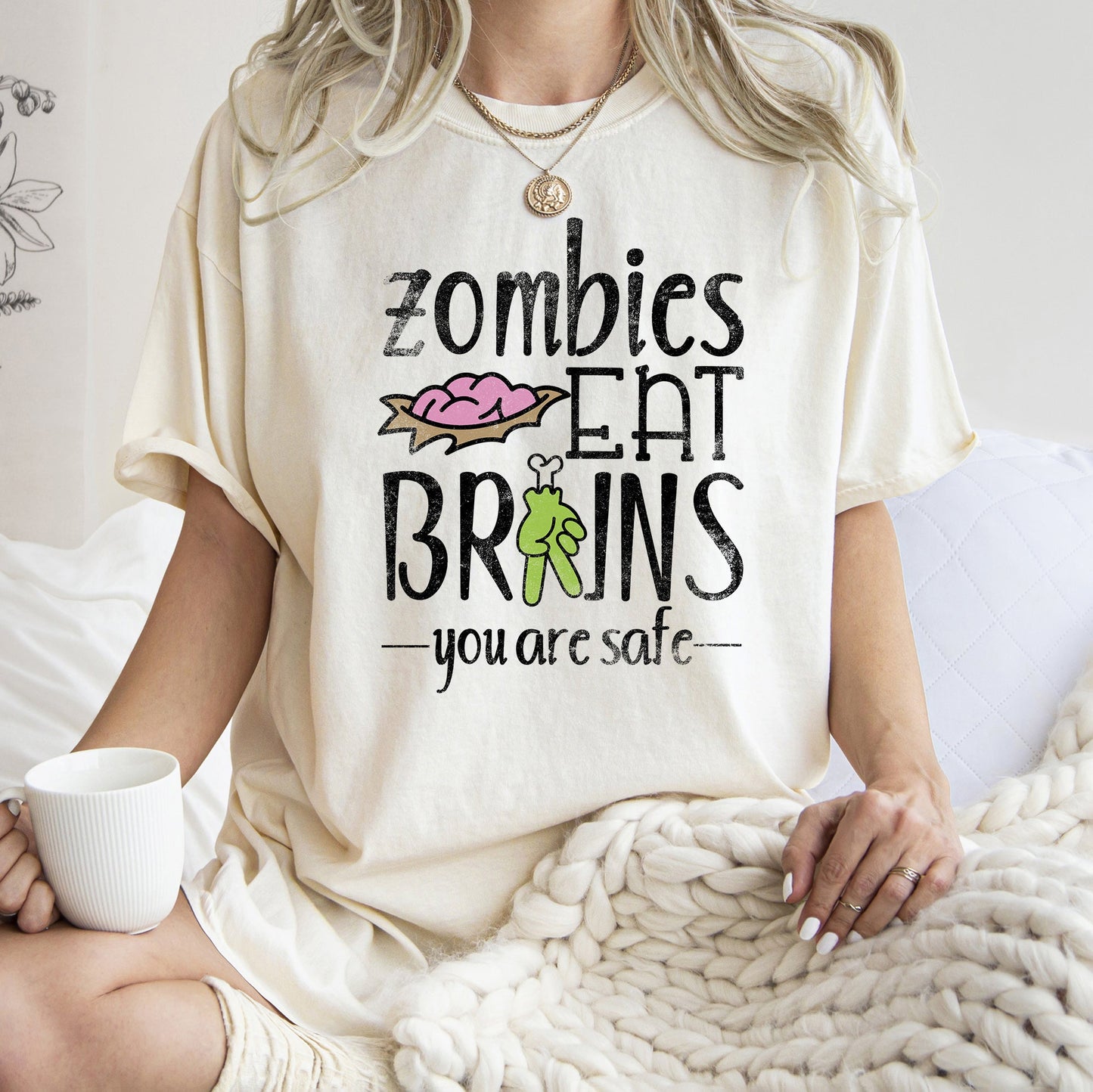 Zombies Eat Brains Retro Halloween Comfort Colors Tshirt