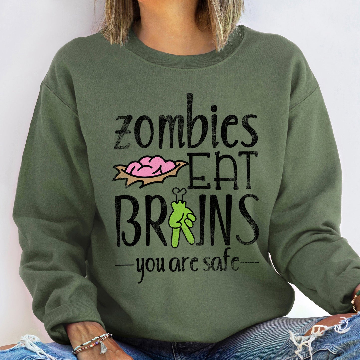 Zombies Eat Brains Halloween Sweatshirt