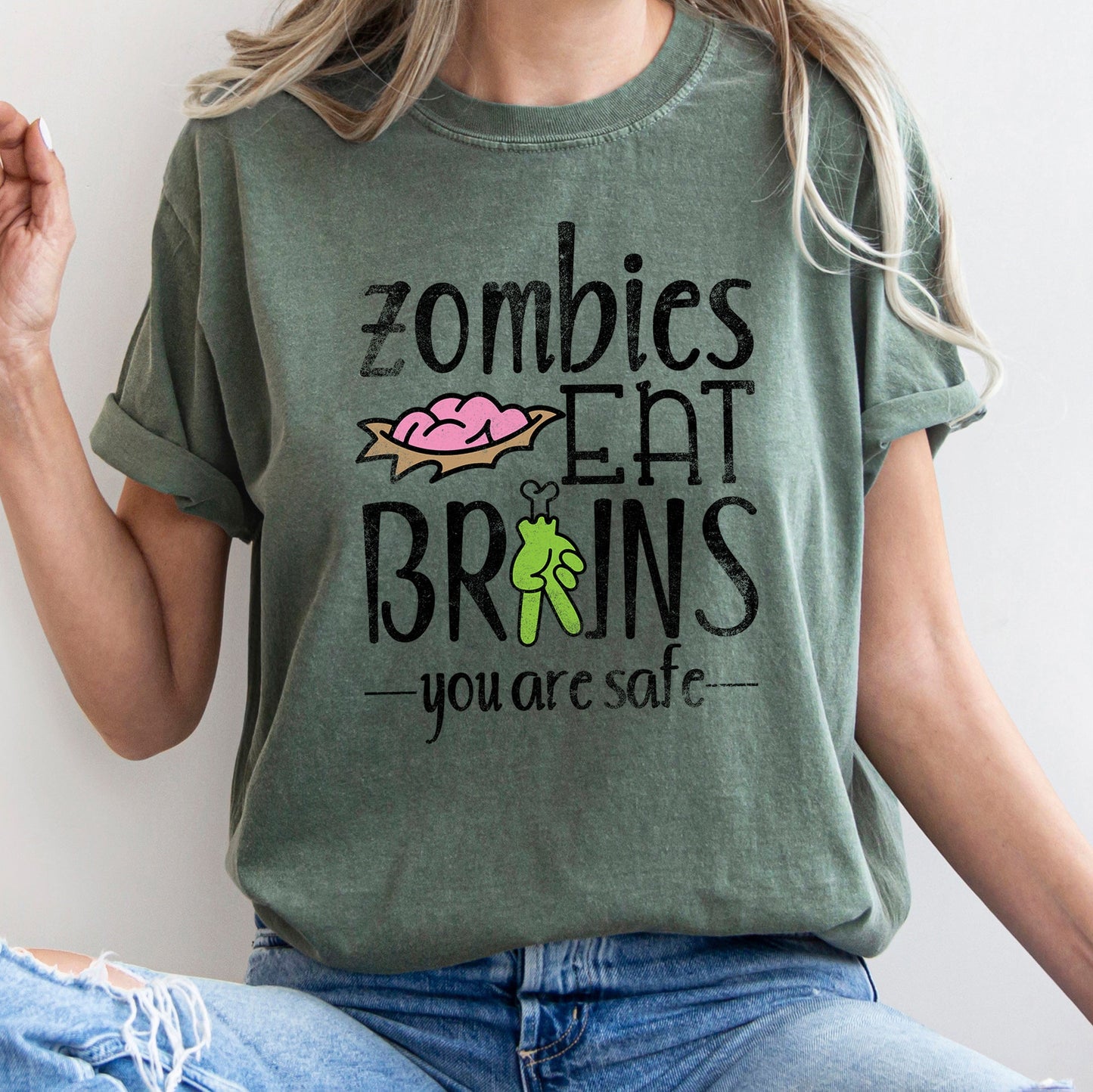 Zombies Eat Brains Retro Halloween Comfort Colors Tshirt