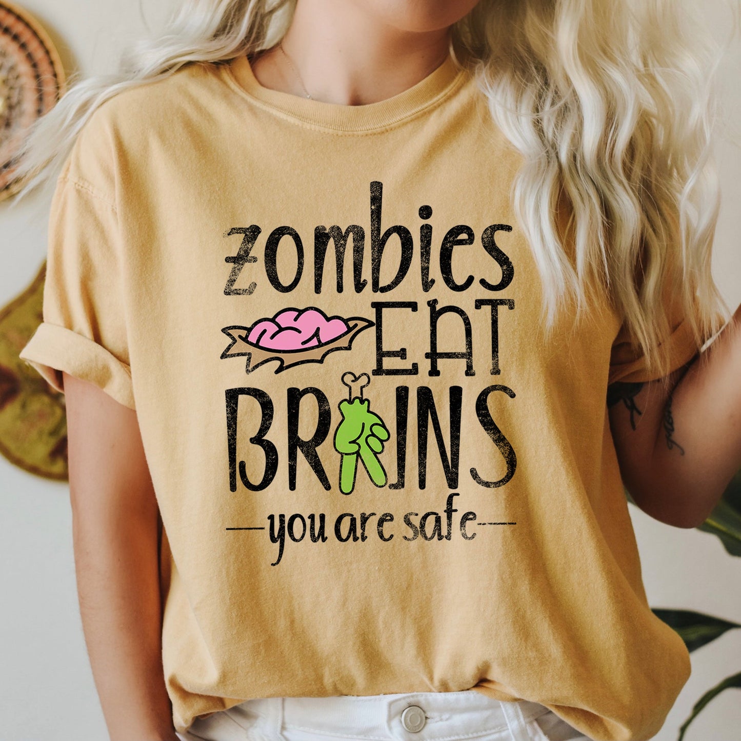 Zombies Eat Brains Retro Halloween Comfort Colors Tshirt