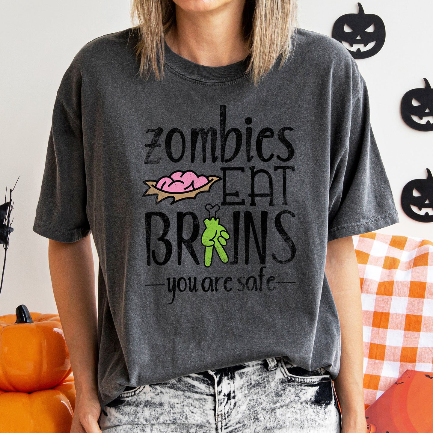 Zombies Eat Brains Retro Halloween Comfort Colors Tshirt