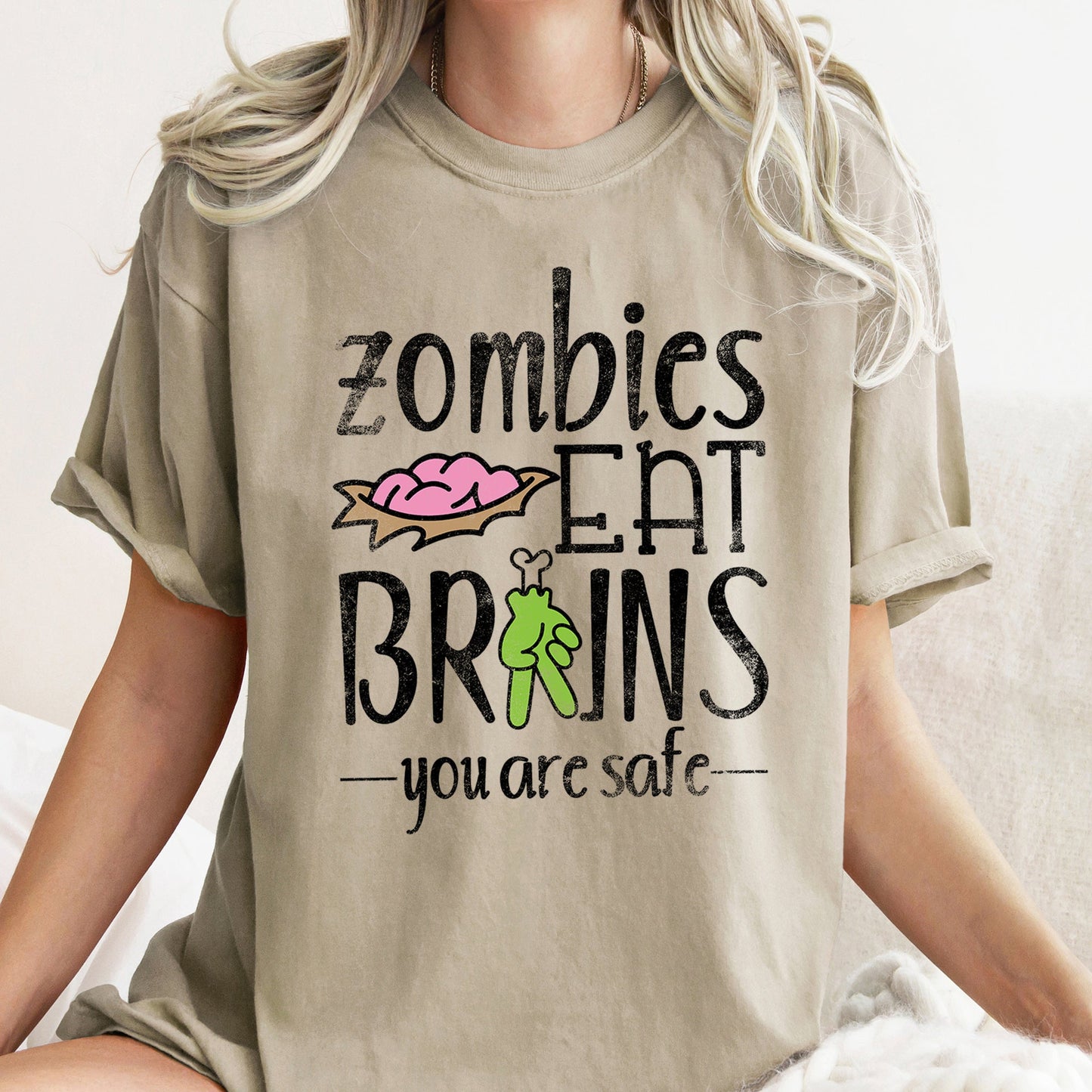 Zombies Eat Brains Retro Halloween Comfort Colors Tshirt