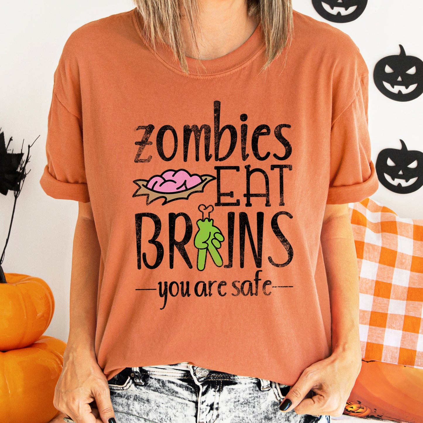 Zombies Eat Brains Retro Halloween Comfort Colors Tshirt