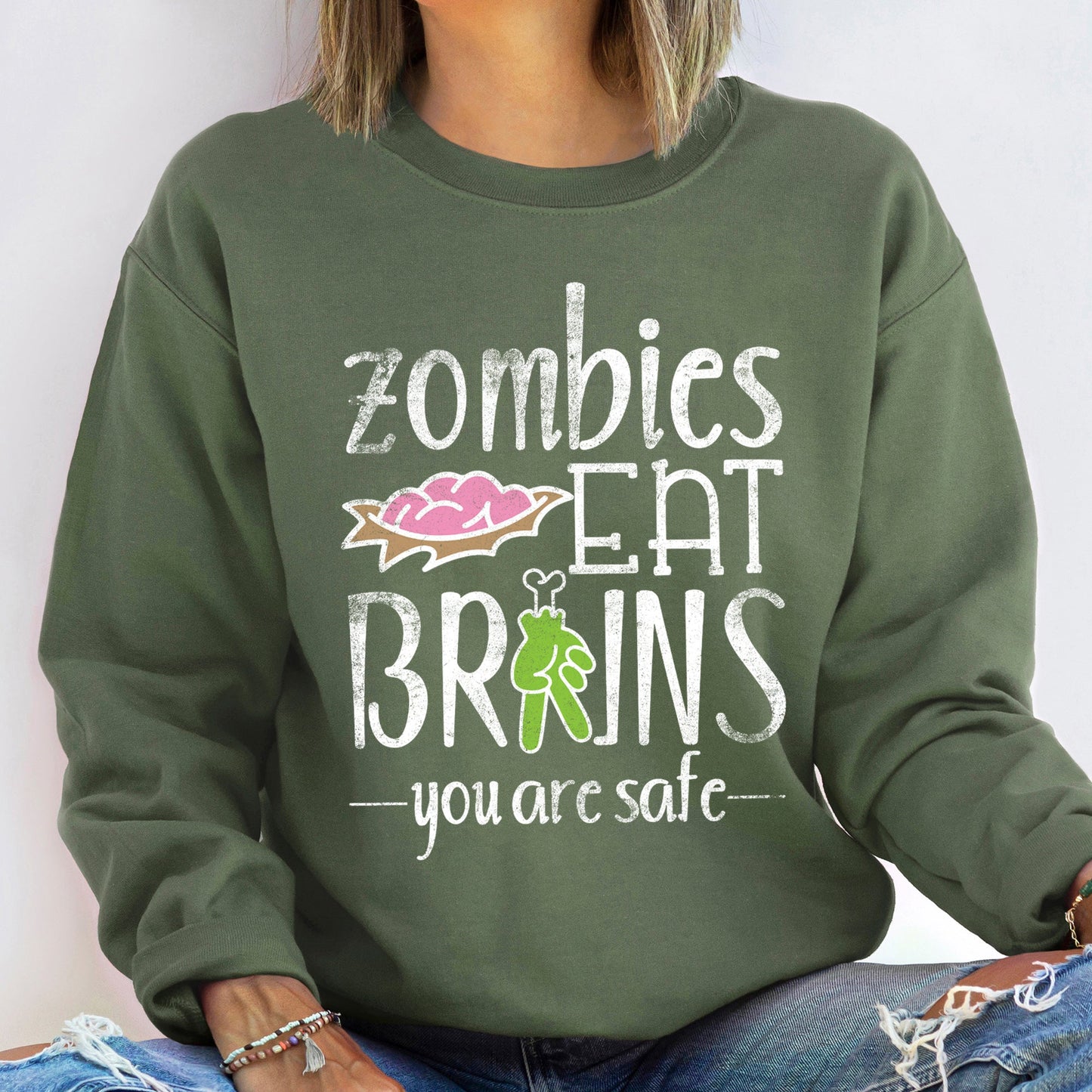 Zombies Eat Brains Vintage Halloween Sweatshirt