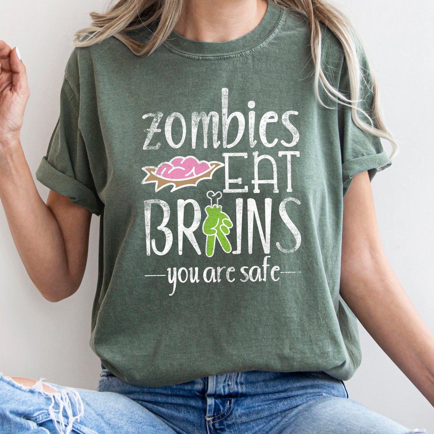 Zombies Eat Brains Retro Halloween Comfort Colors Tshirt