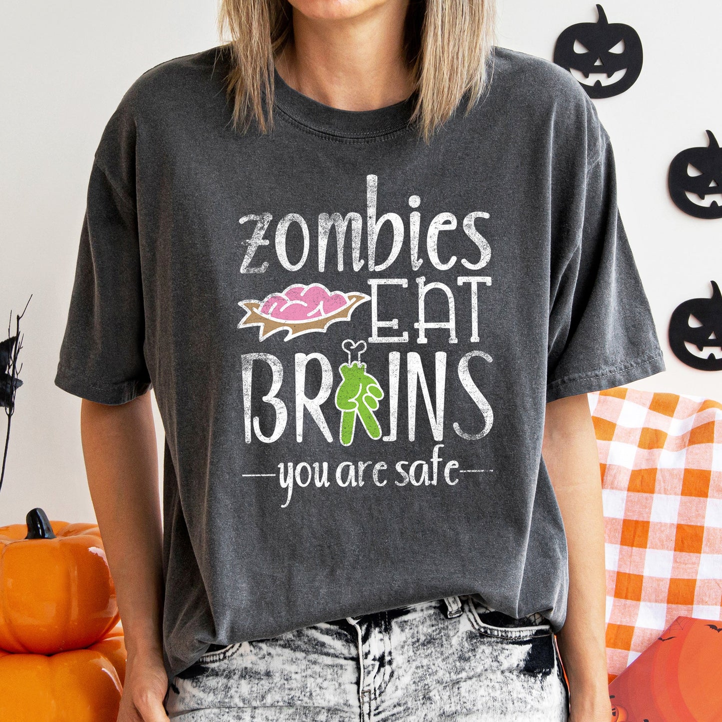 Zombies Eat Brains Retro Halloween Comfort Colors Tshirt