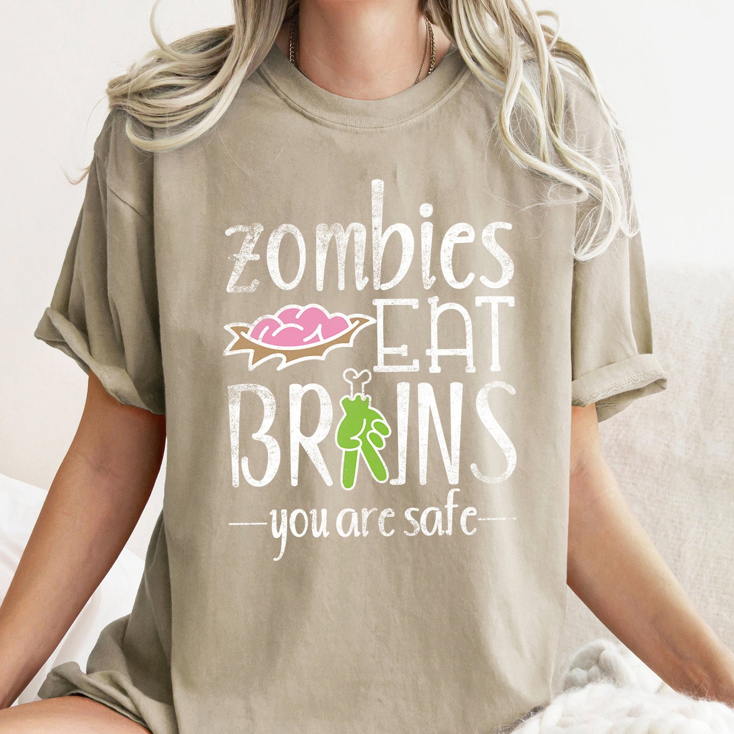 Zombies Eat Brains Retro Halloween Comfort Colors Tshirt
