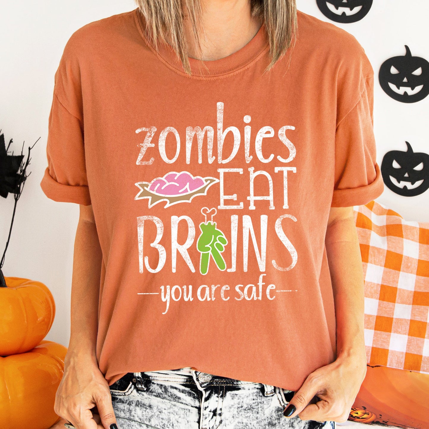 Zombies Eat Brains Retro Halloween Comfort Colors Tshirt