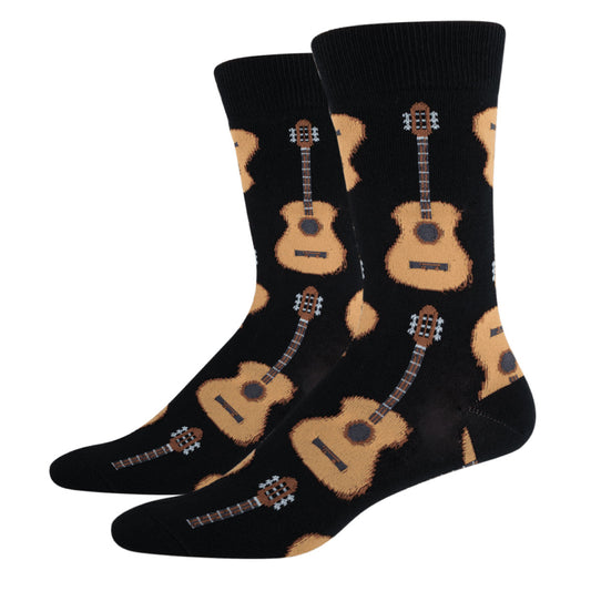 Socksmith Men's Black Crew Socks Footwear Guitars Rock & Roll Music - MNC202-BLK
