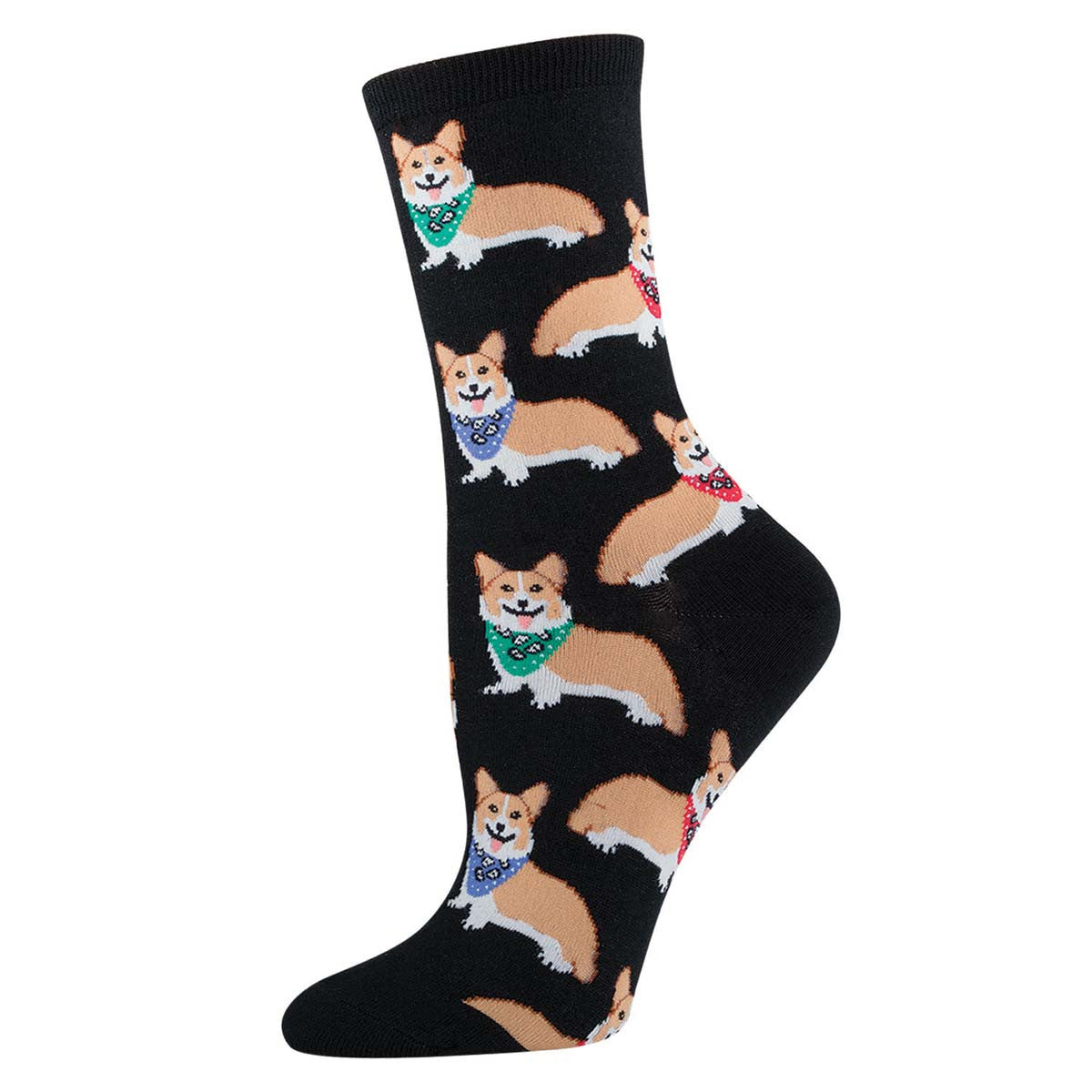 Socksmith Women's Crew Socks Corgi Puppy Dog Black Novelty Footwear - WNC387-BLK