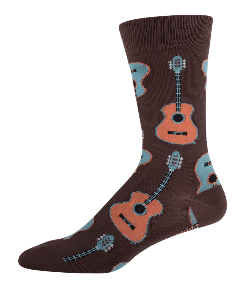 Socksmith Men's Brown Crew Socks Footwear Guitars Rock & Roll Music - MNC202-BRO