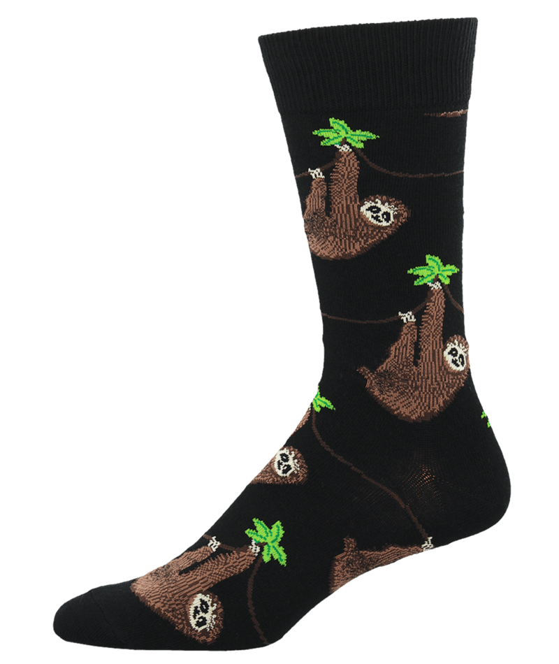 Socksmith Mens Crew Socks Sloth Black Novelty Footwear Safari Three Toed Animal - SSM1372-BLK