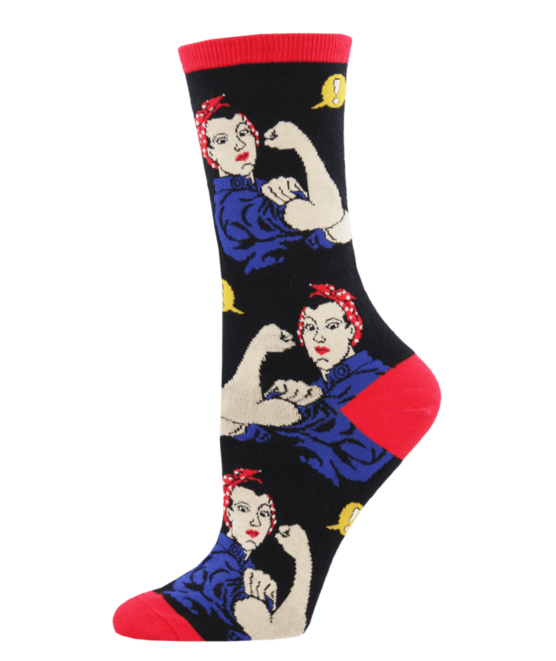 Women's Crew Socks Rosie the Riveter We Can Do It Black Cool Footwear Socksmith - SSW1290-BLK