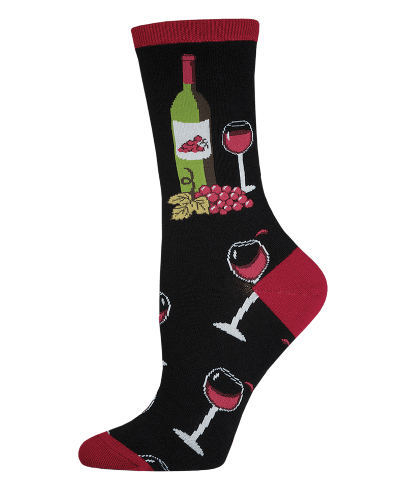 Socksmith Black Women's Wine Scene Black Crew Socks - WNC492-BLK